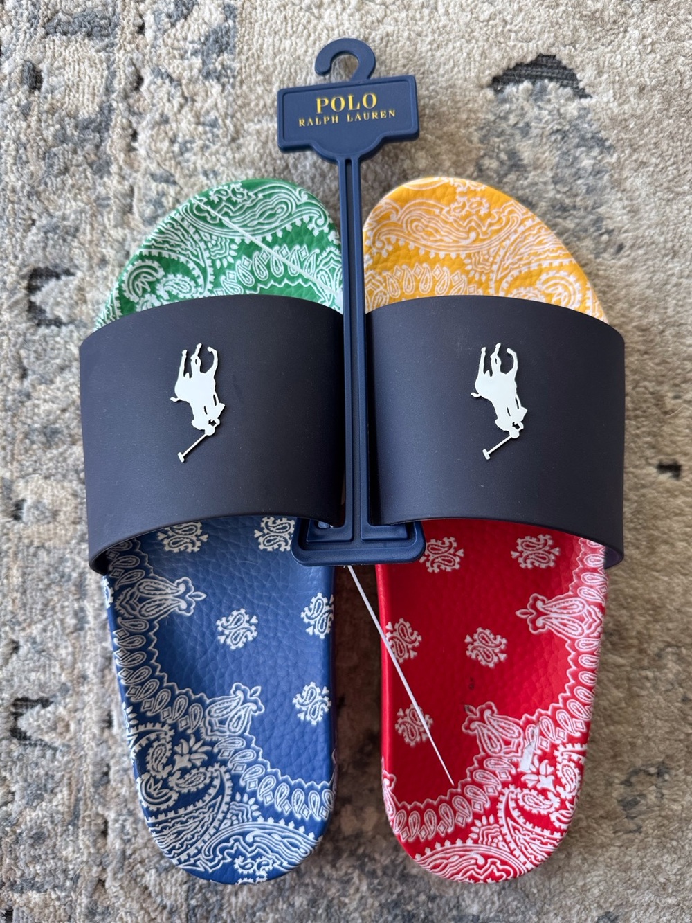 Polo by Ralph Lauren Multicolor Bandana Print Men Slide Sandals size 11 - Picture 2 of 7